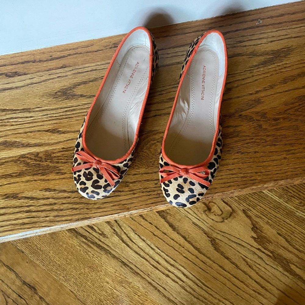 Adrienne Vittadini Leopard Print Flats with Orange Trim